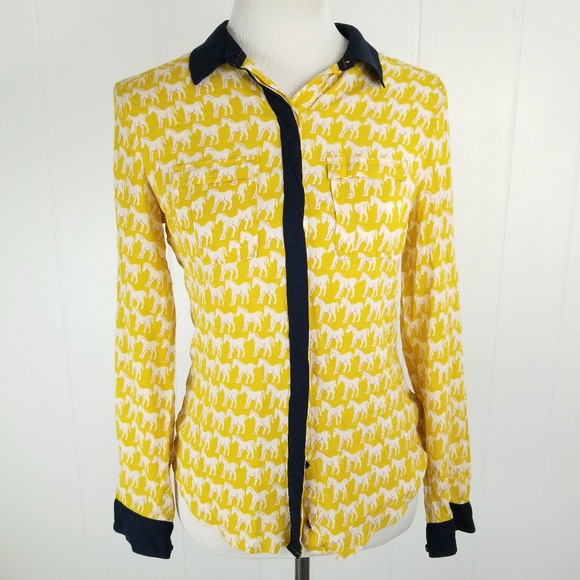 Anthropologie Tops - Maeve Mustard Yellow Bagatelle Horse Print Blouse